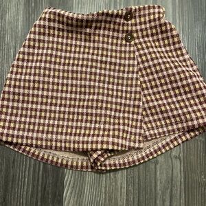Zara Burgundy and Yellow Plaid Skirt